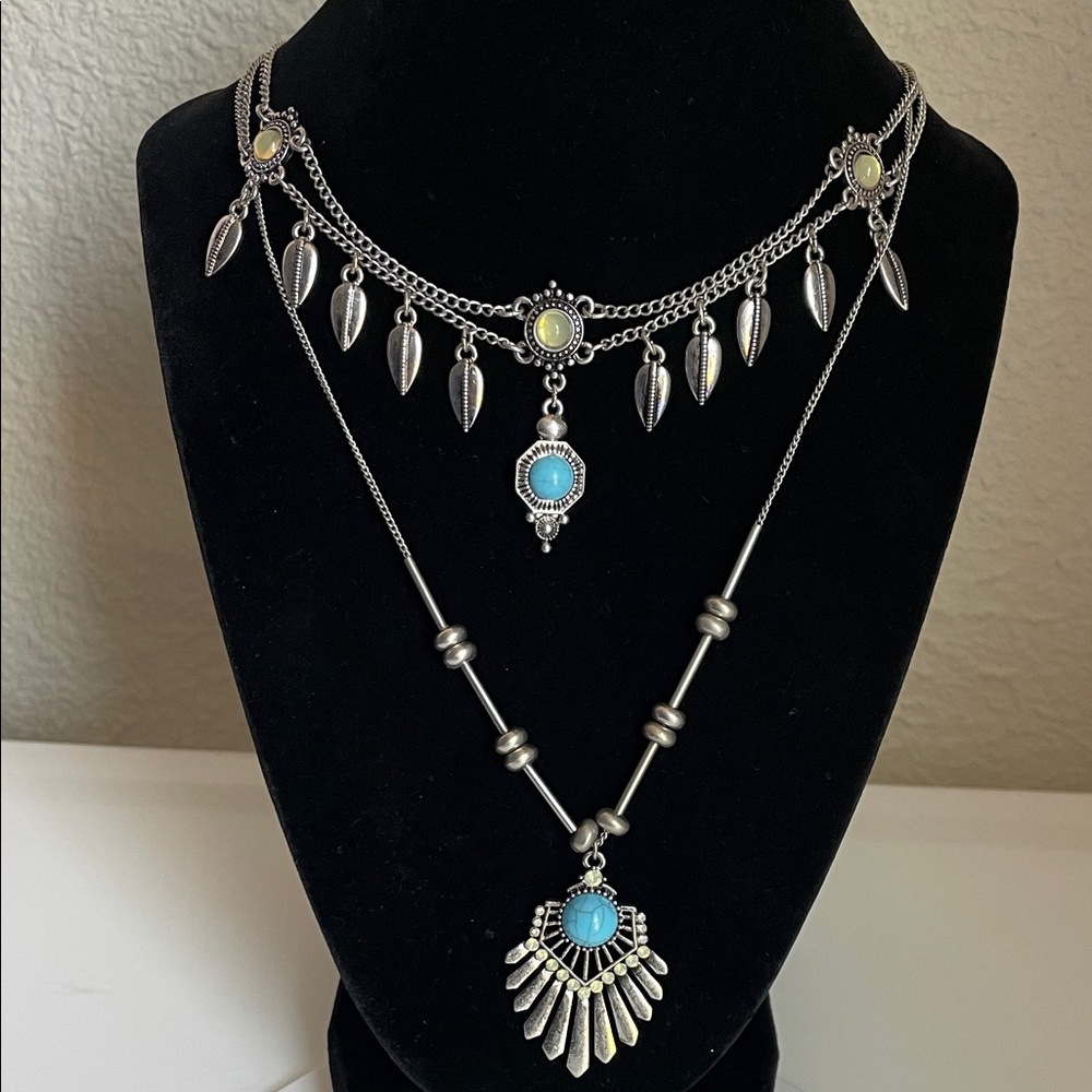 GV9 Silver and Blue Layered Necklace